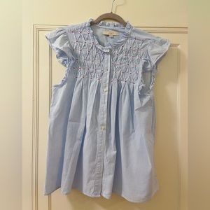Loft blouse with pintucks and flutter sleeves